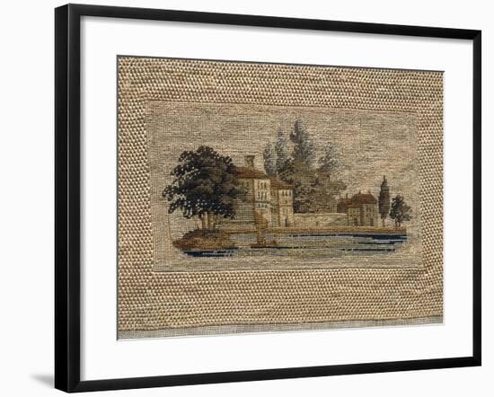 Lacustral Landscape, Embroidered in Small Stitch on Linen, Probably Inspired to Watercolor Painting-null-Framed Giclee Print