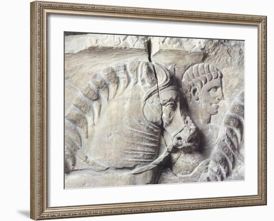 Relief Depicting a Groom Between Two Horses-null-Framed Giclee Print