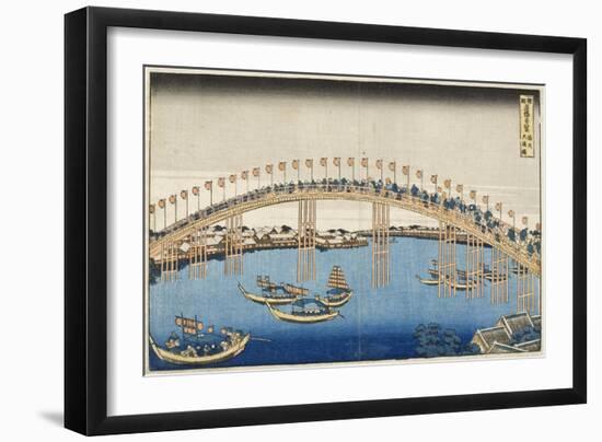 Temma Bridge, Settsu Province, Series Wondrous Views of Famous Bridges, Various Provinces, c.1835-Katsushika Hokusai-Framed Giclee Print