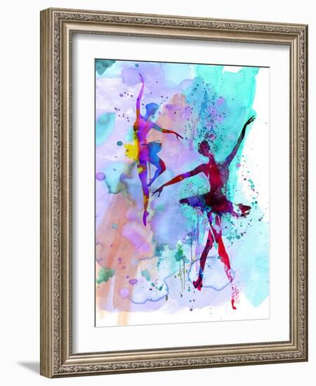 Two Dancing Ballerinas Watercolor 2-Irina March-Framed Art Print