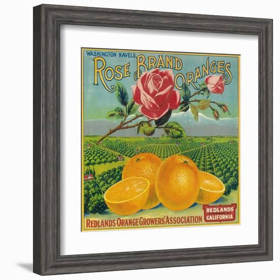 Rose Orange Label - Redlands, CA-Lantern Press-Framed Art Print