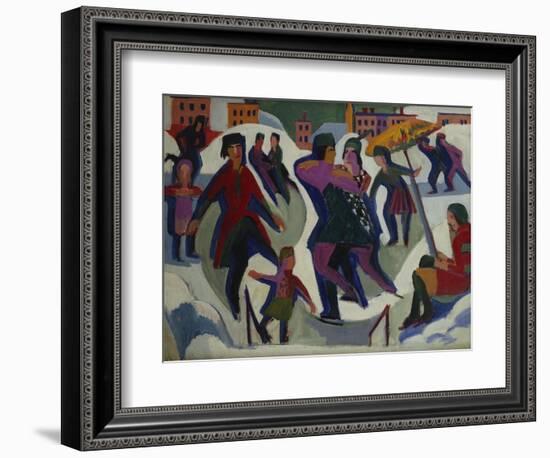 Ice Skating Rink with Skaters; Eisbahn Mit Schlittschuhlaeufern-Ernst Ludwig Kirchner-Framed Giclee Print