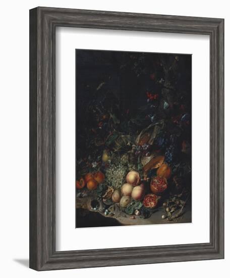 Peaches, Grapes, Pomegranates, Melons, a Corncob, Apricots, Plums, Pears, Acorns-Rachel Ruysch-Framed Giclee Print