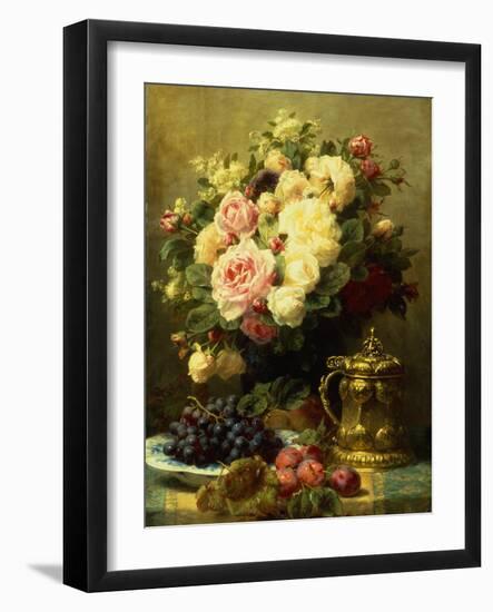 A Vase of Roses and a Tankard on a Table-Jean Baptiste Robie-Framed Giclee Print