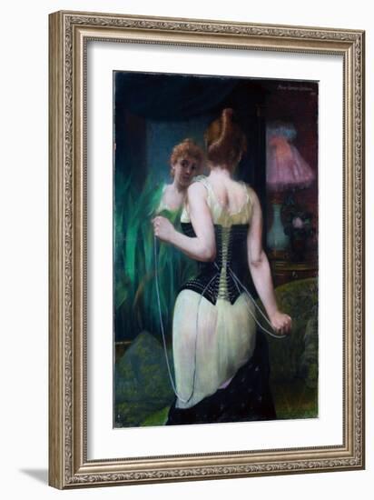 Jeune Femme Ajustant Son Corset - Young Woman Adjusting Her Corset - Peeinture De Pierre Carrier Be-Pierre Carrier-belleuse-Framed Giclee Print