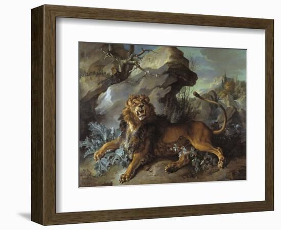 The Lion and the Fly, 1732 (Oil on Canvas)-Jean-Baptiste Oudry-Framed Giclee Print