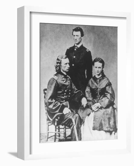 General George A. Custer (1839-76) with His Wife, Elizabeth, and His Brother, Tom (B/W Photo)-Mathew Brady-Framed Giclee Print