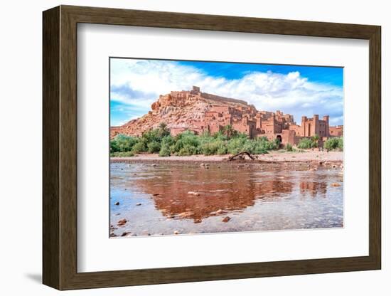 Fortified village of Ait Ben Haddou, reflected in water of a desert oasis, Ouarzazate province-Roberto Moiola-Framed Photographic Print