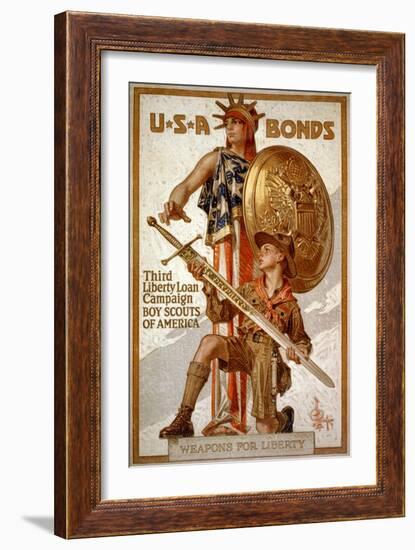 U*S*A Bonds, Third Liberty Loan Campaign, Boy Scouts of America Weapons for Liberty-Joseph Christian Leyendecker-Framed Premium Giclee Print