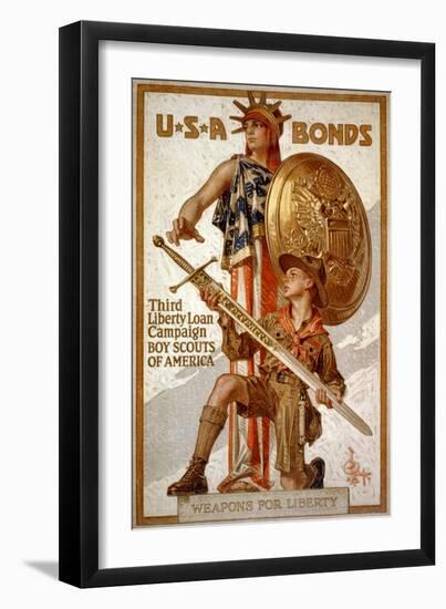 U*S*A Bonds, Third Liberty Loan Campaign, Boy Scouts of America Weapons for Liberty-Joseph Christian Leyendecker-Framed Premium Giclee Print