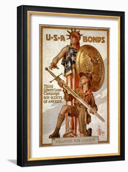 U*S*A Bonds, Third Liberty Loan Campaign, Boy Scouts of America Weapons for Liberty-Joseph Christian Leyendecker-Framed Premium Giclee Print