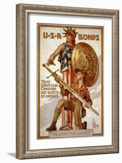 U*S*A Bonds, Third Liberty Loan Campaign, Boy Scouts of America Weapons for Liberty-Joseph Christian Leyendecker-Framed Art Print