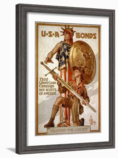 U*S*A Bonds, Third Liberty Loan Campaign, Boy Scouts of America Weapons for Liberty-Joseph Christian Leyendecker-Framed Art Print