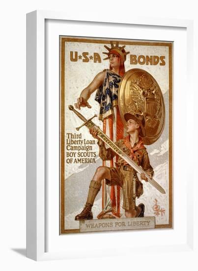 U*S*A Bonds, Third Liberty Loan Campaign, Boy Scouts of America Weapons for Liberty-Joseph Christian Leyendecker-Framed Art Print