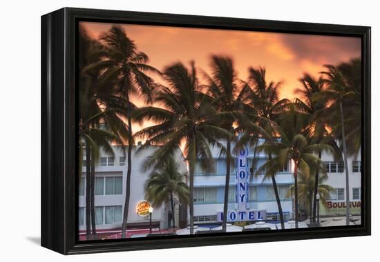 U.S.A, Miami, Miami Beach, South Beach, Art Deco Hotels on Ocean Drive-Jane Sweeney-Framed Premier Image Canvas