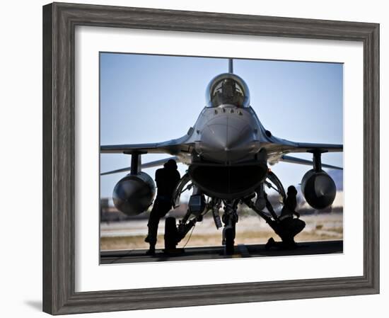 U.S. Air Force Crew Chiefs Do Pre-flight Checks Under An F-16 Fighting Falcon-Stocktrek Images-Framed Photographic Print