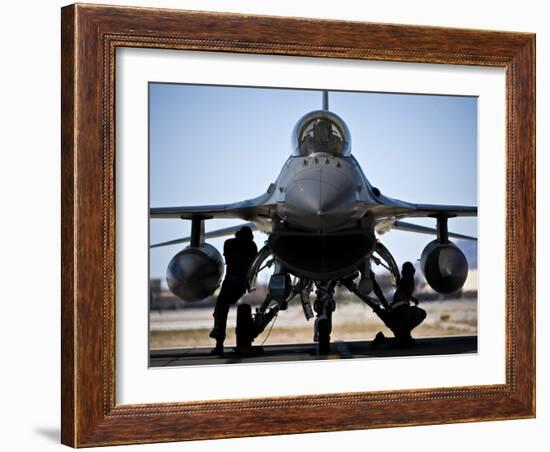 U.S. Air Force Crew Chiefs Do Pre-flight Checks Under An F-16 Fighting Falcon-Stocktrek Images-Framed Photographic Print