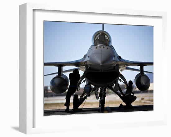 U.S. Air Force Crew Chiefs Do Pre-flight Checks Under An F-16 Fighting Falcon-Stocktrek Images-Framed Photographic Print