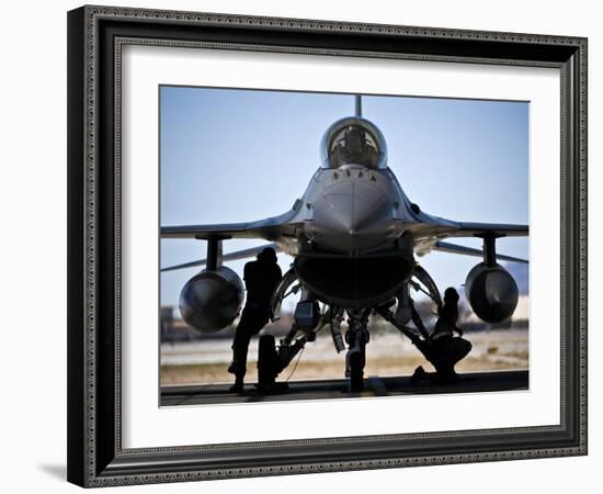 U.S. Air Force Crew Chiefs Do Pre-flight Checks Under An F-16 Fighting Falcon-Stocktrek Images-Framed Photographic Print