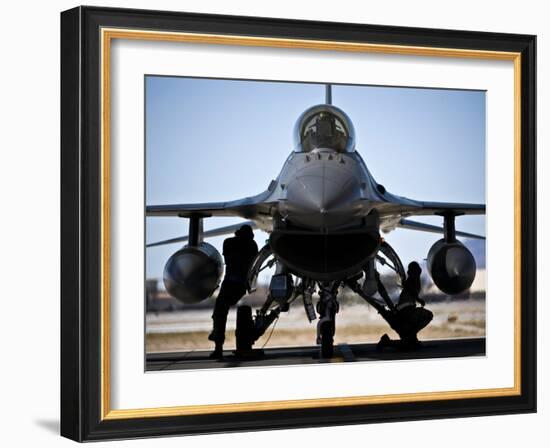 U.S. Air Force Crew Chiefs Do Pre-flight Checks Under An F-16 Fighting Falcon-Stocktrek Images-Framed Photographic Print