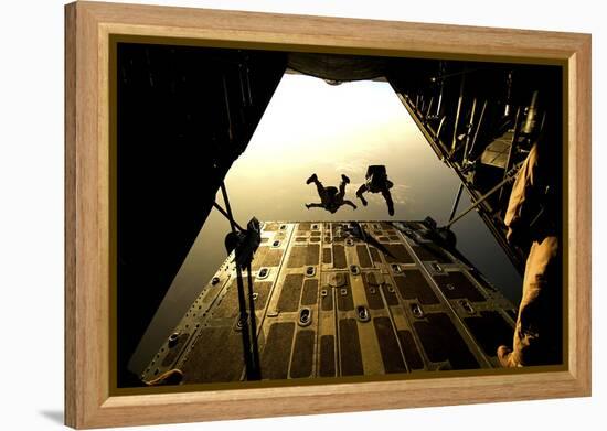 U.S. Air Force Pararescuemen Jump from an Hc-130 Aircraft Off the Coast of Djibouti-Stocktrek Images-Framed Premier Image Canvas