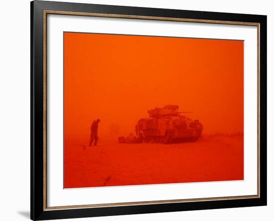 U.S. Army 3rd Infantry Division Sgt. Steven Brussel Leans into the Wind-null-Framed Photographic Print