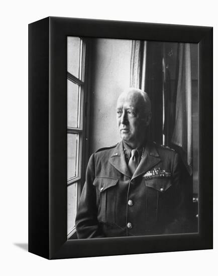U.S. Army General George Patton Gazing Thoughfully Out of Window-null-Framed Premier Image Canvas