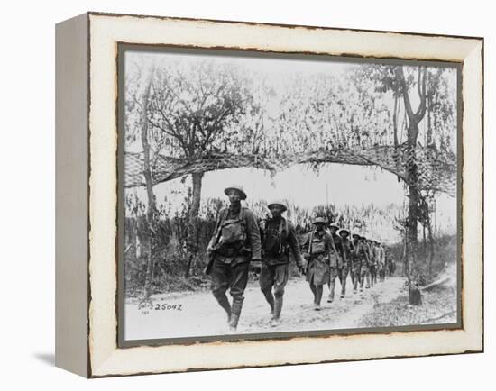 U.S. Army Infantry Troops Marching Northwest of Verdun, France, in World War I, 1918-null-Framed Stretched Canvas