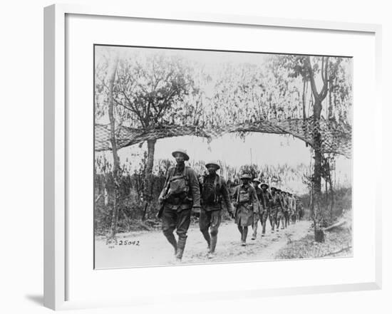 U.S. Army Infantry Troops Marching Northwest of Verdun, France, in World War I, 1918-null-Framed Photo