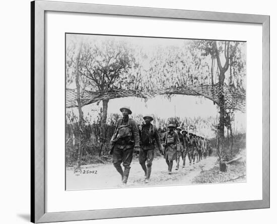 U.S. Army Infantry Troops Marching Northwest of Verdun, France, in World War I, 1918-null-Framed Photo