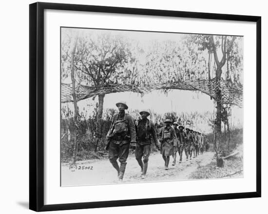 U.S. Army Infantry Troops Marching Northwest of Verdun, France, in World War I, 1918-null-Framed Photo