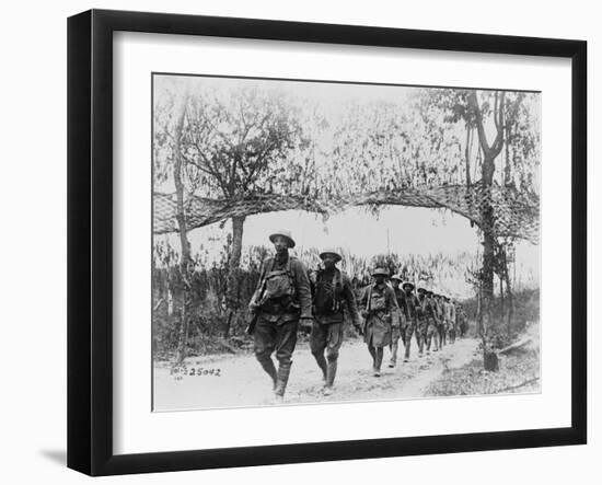 U.S. Army Infantry Troops Marching Northwest of Verdun, France, in World War I, 1918-null-Framed Photo