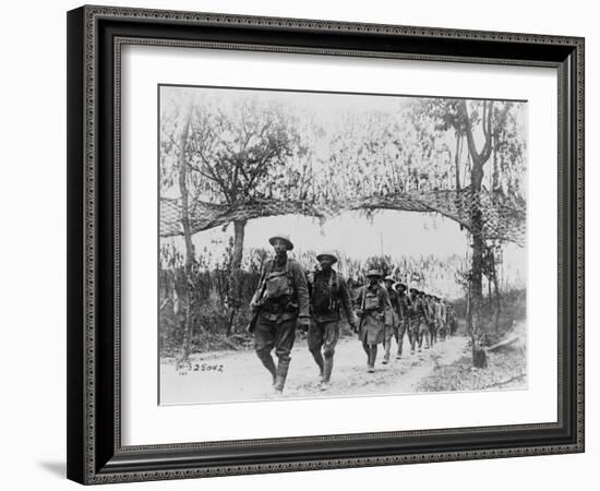 U.S. Army Infantry Troops Marching Northwest of Verdun, France, in World War I, 1918-null-Framed Photo