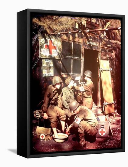 U.S. Army Medics are Treating Two Gis, Southern England, 1944-null-Framed Premier Image Canvas