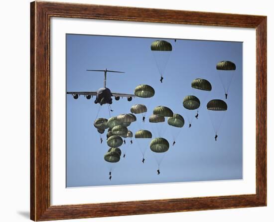 U.S. Army Paratroopers Jumping Out of a C-17 Globemaster III Aircraft-Stocktrek Images-Framed Photographic Print