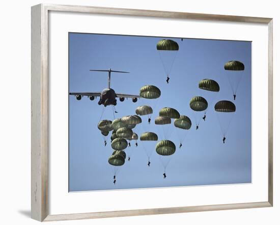 U.S. Army Paratroopers Jumping Out of a C-17 Globemaster III Aircraft-Stocktrek Images-Framed Photographic Print