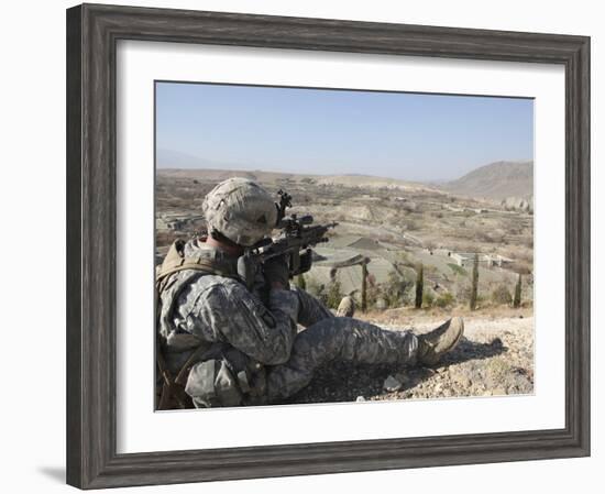 U.S Army Soldier Scans His Sector of Fire with His M14 Rifle in Afghanistan-Stocktrek Images-Framed Photographic Print