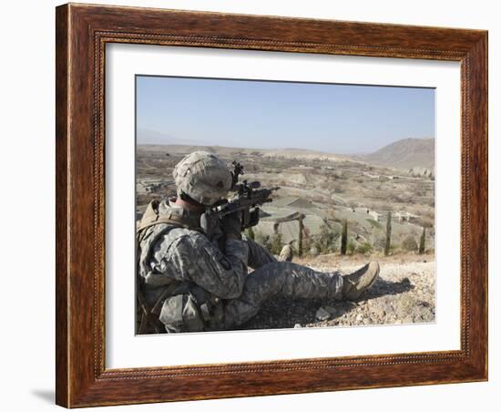 U.S Army Soldier Scans His Sector of Fire with His M14 Rifle in Afghanistan-Stocktrek Images-Framed Photographic Print