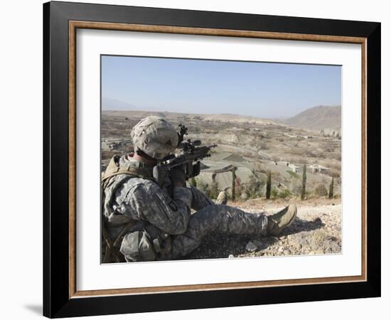 U.S Army Soldier Scans His Sector of Fire with His M14 Rifle in Afghanistan-Stocktrek Images-Framed Photographic Print