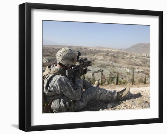 U.S Army Soldier Scans His Sector of Fire with His M14 Rifle in Afghanistan-Stocktrek Images-Framed Photographic Print