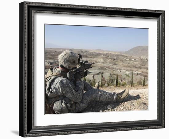 U.S Army Soldier Scans His Sector of Fire with His M14 Rifle in Afghanistan-Stocktrek Images-Framed Photographic Print