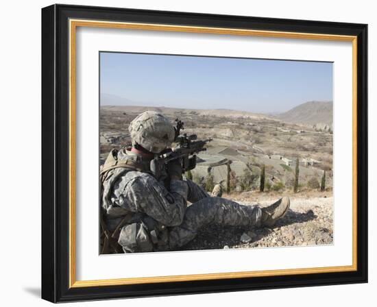 U.S Army Soldier Scans His Sector of Fire with His M14 Rifle in Afghanistan-Stocktrek Images-Framed Photographic Print