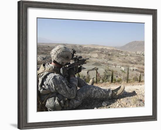 U.S Army Soldier Scans His Sector of Fire with His M14 Rifle in Afghanistan-Stocktrek Images-Framed Photographic Print