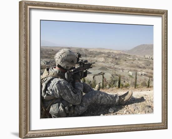 U.S Army Soldier Scans His Sector of Fire with His M14 Rifle in Afghanistan-Stocktrek Images-Framed Photographic Print