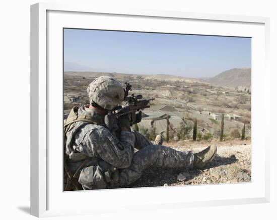 U.S Army Soldier Scans His Sector of Fire with His M14 Rifle in Afghanistan-Stocktrek Images-Framed Photographic Print