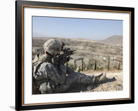 U.S Army Soldier Scans His Sector of Fire with His M14 Rifle in Afghanistan-Stocktrek Images-Framed Photographic Print