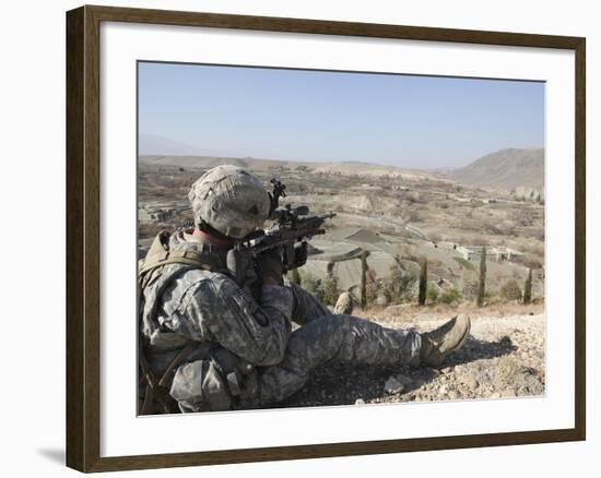 U.S Army Soldier Scans His Sector of Fire with His M14 Rifle in Afghanistan-Stocktrek Images-Framed Photographic Print