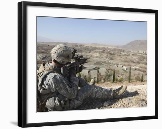 U.S Army Soldier Scans His Sector of Fire with His M14 Rifle in Afghanistan-Stocktrek Images-Framed Photographic Print