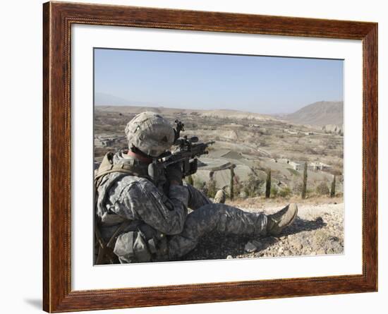 U.S Army Soldier Scans His Sector of Fire with His M14 Rifle in Afghanistan-Stocktrek Images-Framed Photographic Print