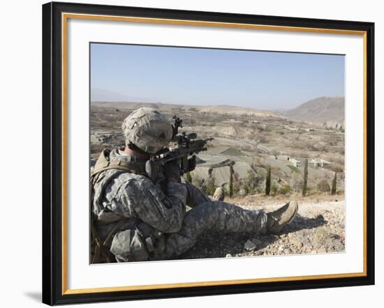 U.S Army Soldier Scans His Sector of Fire with His M14 Rifle in Afghanistan-Stocktrek Images-Framed Photographic Print